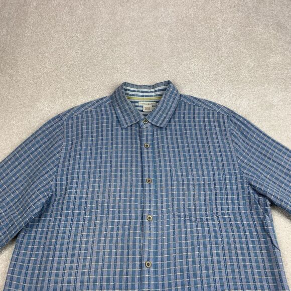 Carbon2cobalt Shirt Men Med Blue Textured Button Up Long Sleeve Cotton Plaid - Picture 4 of 13
